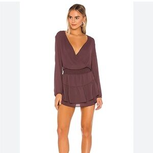 Krisa Smocked Surplice Mini Dress Brown/Purple